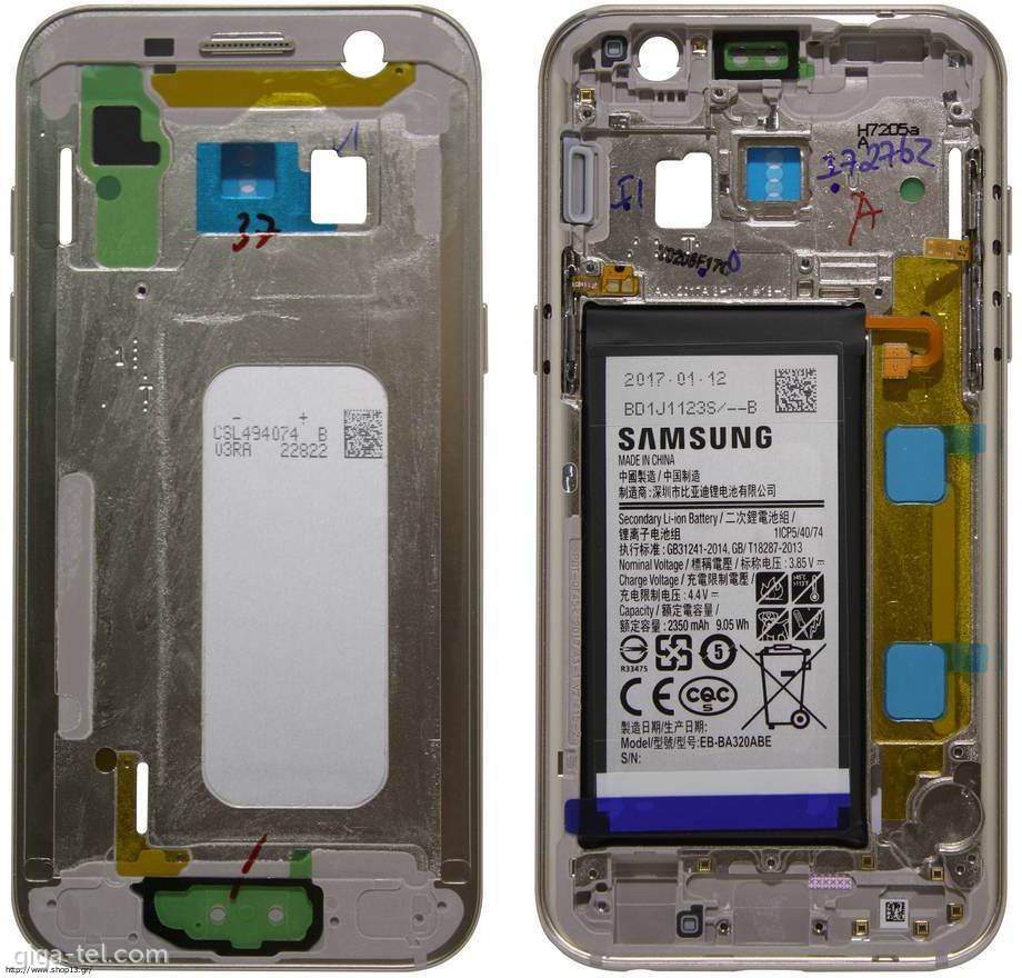 Samsung A320F middle cover+battery gold