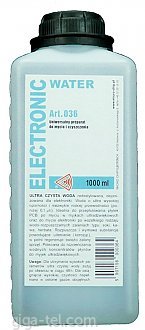 This water is of ultra high resistance and super low conductivity (below 0,1 µS).It dissolves and elutes substances that cause oxidation (corrosion), it regenerates freshly flooded devices.