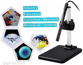 USB microscope DPI:640x480, dig. zoom 5X sequence mode, 8 white-light LED, focus range 0mm ~ 40mm, image CMOS Sensor, Video capture resolution 0.3M, english language SW