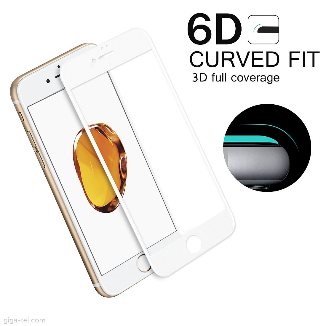 iPhone 6+,6S+ 6D tempered glass white
