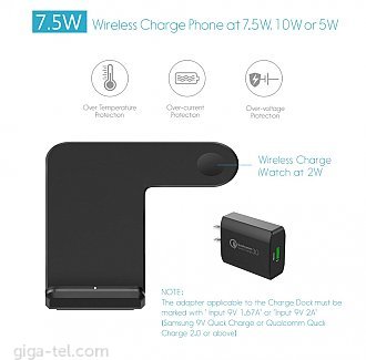 Wireless Charger 10W dock 2in1 black