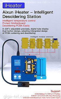 Balení obsahuje moduly pro X,XS,XS MAX, 11, 11 Pro, 11 Pro Max
Aixun iHeater – Intelligent Desoldering Station - Excelent quality
*Support modular extension, support X-11Pro Max motherboard soldering and desoldering.
*Adopting AC high-frequency heating, PID temperature algorithm, temperature rising faster and more accurate.
*0-220°c adjustable precisely, digital tube display, dual- button design, easy to operate.
*Adopt Magnetic Flip design, start dormancy mode by automatic induction, better protection for users.
*Work indepentdently without host nor power adapter, compatible 110V and 220V.
*Adopting Layer-Fit Integrated Design Scheme, to stretch the deformed PCBA easily for heating fit by buckle lock.