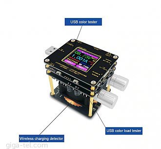 Main use: for quick test or burn-in test of transmitters for wireless chargers
                   USB charger output aging test / charging treasure capacity test / data line wire test
                   Mobile phone charging detection Support PD2.0, PD3.0, QC2.0, QC3.0 Apple fast charge, etc.
- Test object: various wireless charging transmitters, USB power output, data cable, charging treasure
- Receiving function: This device contains fast charging receiving function, which is more convenient for fast charging test.
- Test power: 5W, 7.5W, 10W, 12W power custom settings, measure the maximum output value.
- Test mode: automatic identification
- Parameter detection: real-time monitoring and display of voltage, current, capacity, power and other parameters
- Display mode: 1.44 inch IPS color screen
- Abnormal mode: The current regulation is high and the output is not enough. Cause not to display
- Product size: 106mm*65mm*67.5mm 