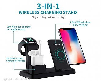 Dual charger for phone + iwatch + Airpods - input 9V / 3A, output Watch 2W / Airpods 3W / Phone 15W / 10W / 7.5W / 5W