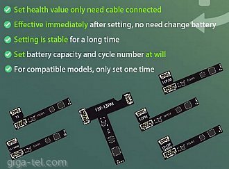 Replaceable flex for battery without programming, just rewire the original flex battery - then you need to restart the phone 2x !
- default battery capacity is 100%, default number of cycles is 0