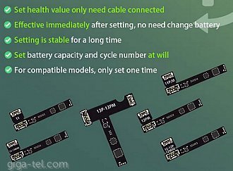 Replaceable flex for battery without programming, just rewire the original flex battery - then you need to restart the phone 2x !
- default battery capacity is 100%, default number of cycles is 0