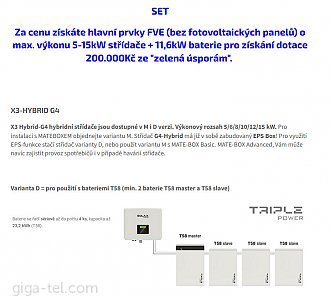 Set Solax X3-HYBRID + battery T58 V2 + PocketWifi 3.0 + 20 FVE panel