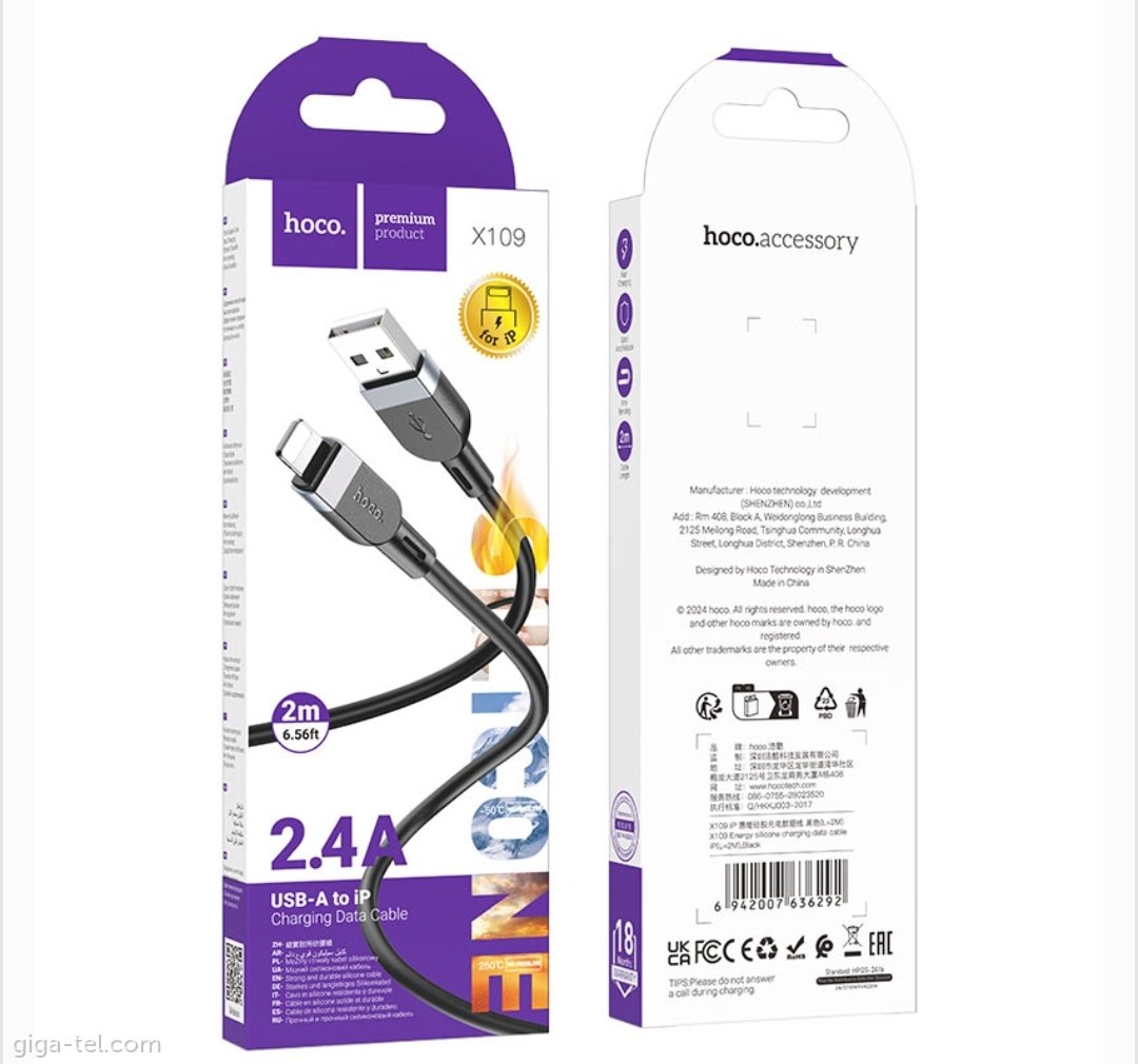Hoco X109 data cable black USB-C/Lightning  2m