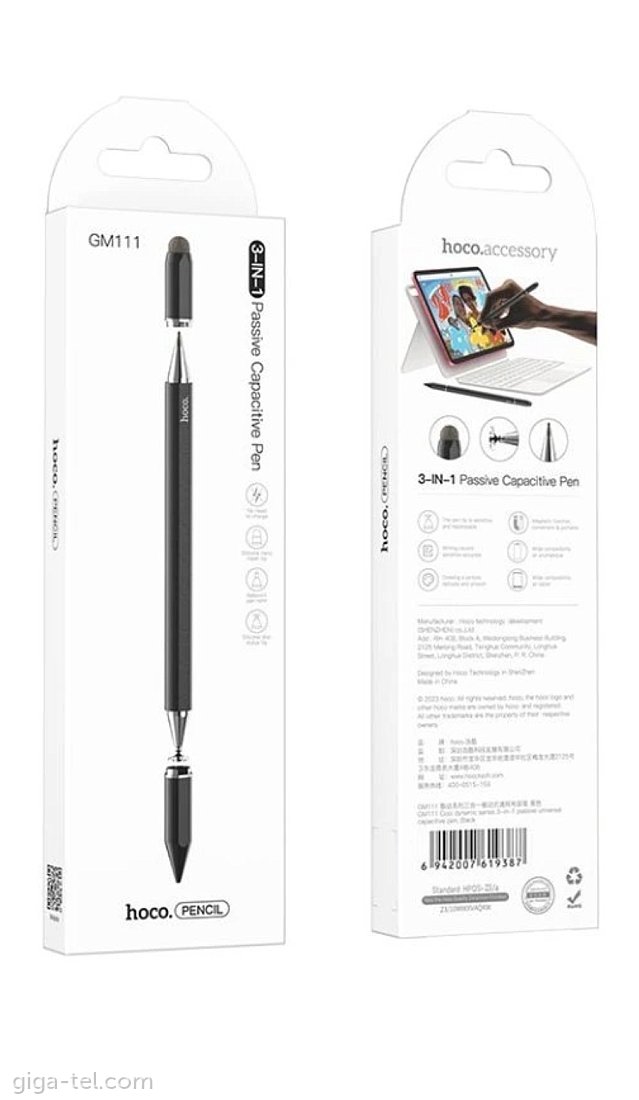 Hoco GM111 3-in-1 Passive Capacitive Pen- Black