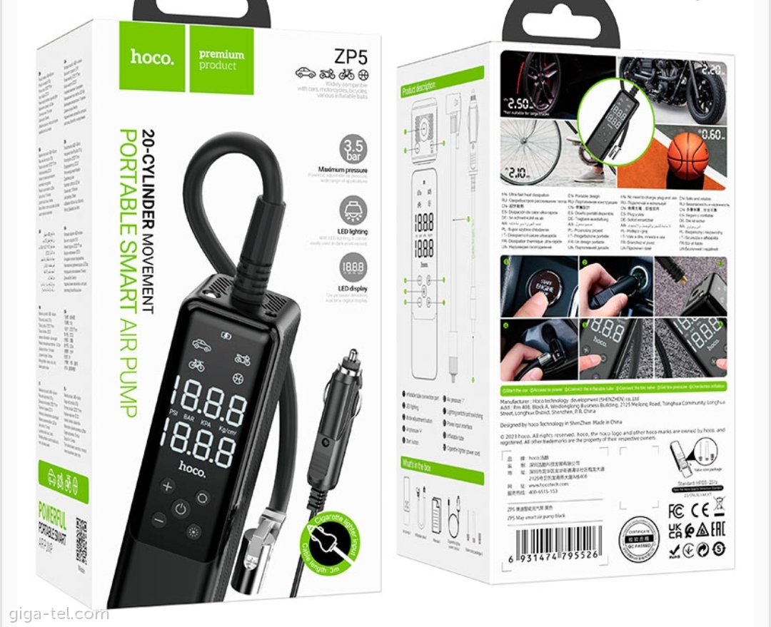 Hoco ZP5 portable smart air pump 3,5bar