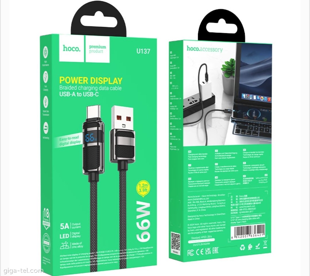 Hoco U137 data cable black USB-A/USB-C 1,2m  