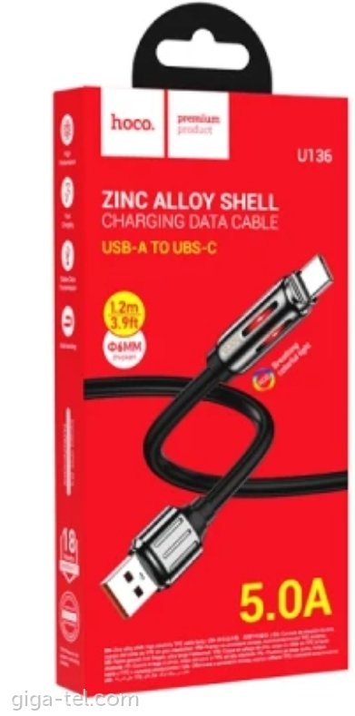 Hoco U136 data cable black USB-A/USB-C 1,2m 5A