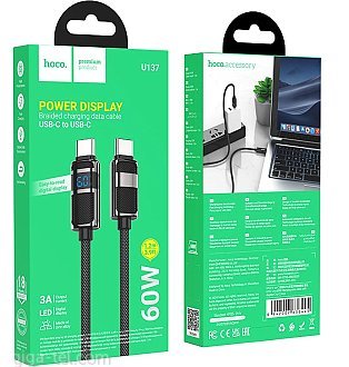 Hoco U137 data cable black USB-C/USB-C 1,2m 3A